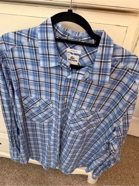 Lacoste Men's Blue Plaid Button-Down Shirt men’s 45 (xl)